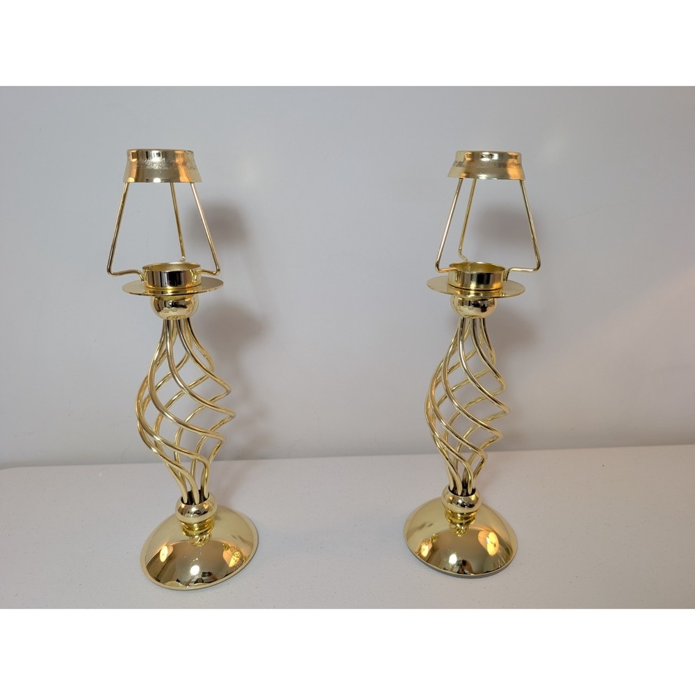 Vintage PartyLite Paragon Tealight Candle Lamps Pair Gold Pearl Shades - Picture 3 of 9